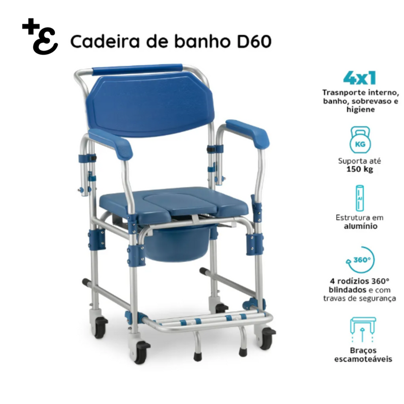 Cadeira de Banho Higiênica em Alumínio Para Obeso D60 Dellamed