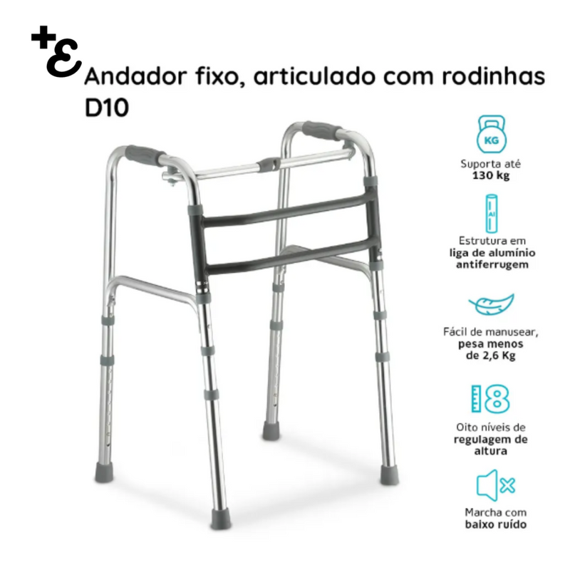 Andador 3 em 1 de Alumínio Fixo Móvel e Articulado D10 Dellamed