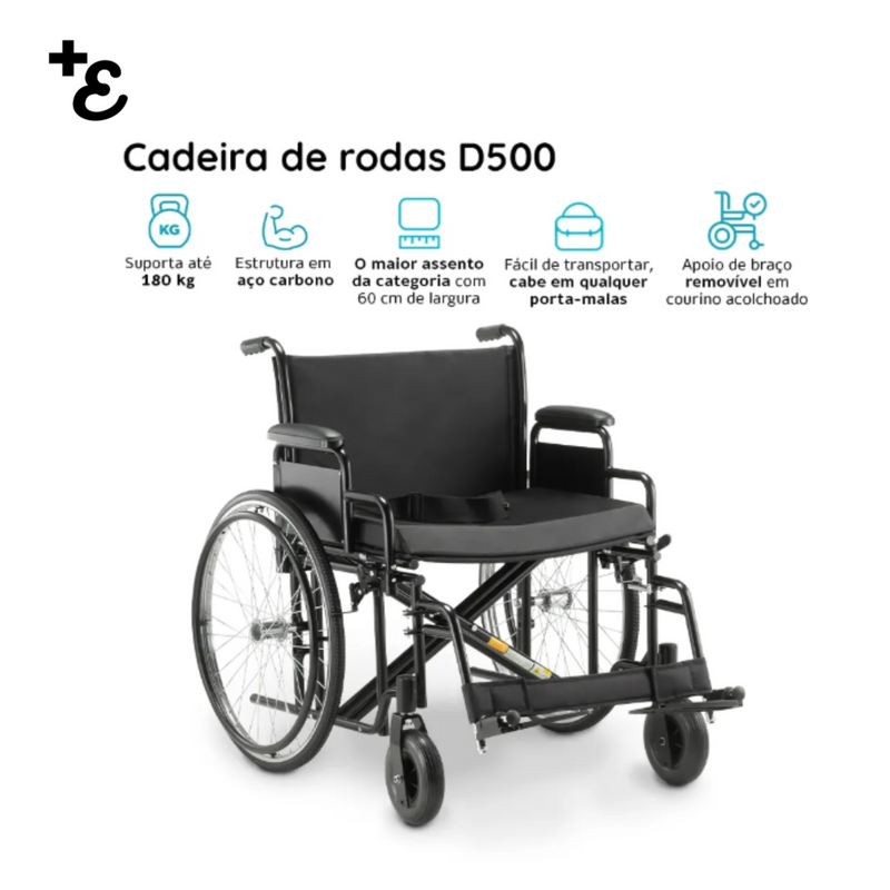 Cadeira de Rodas Dobrável Até 180 Kg D500