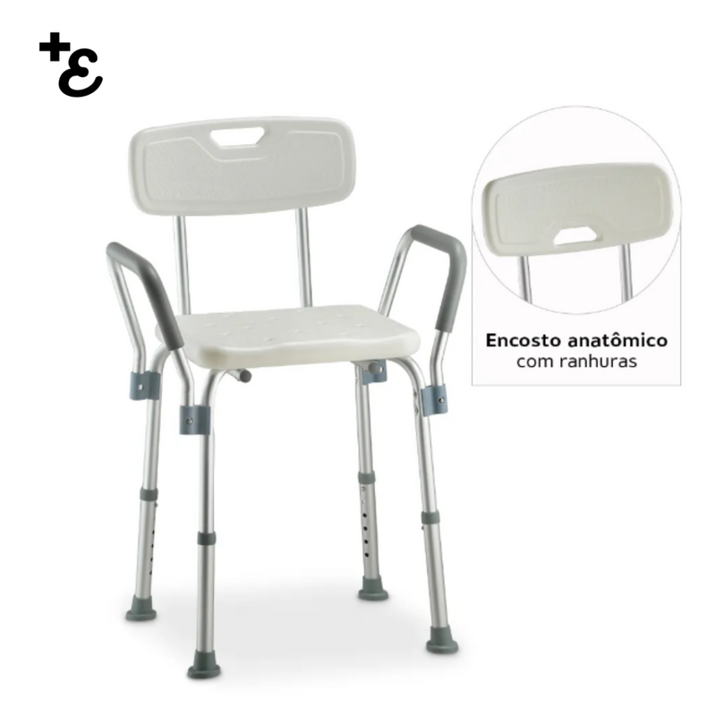 Banqueta de Banho com Encosto e Apoio de Braço até 135 Kg D3 Dellamed